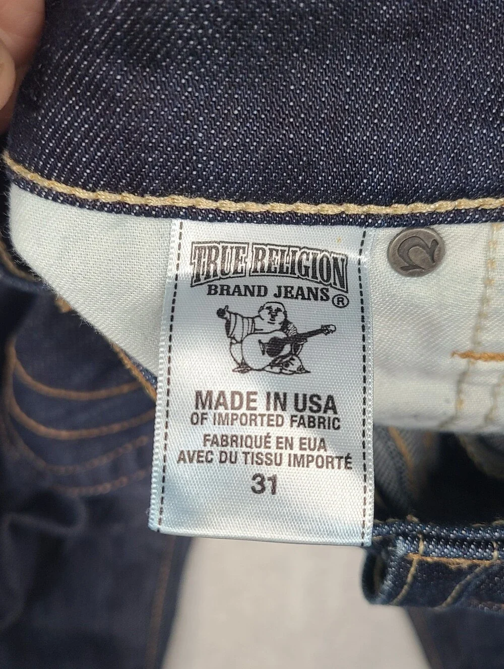 True Religion Ricky Relaxed Straight Jeans Mens 31 Fits 32x34 Blue Flap Pockets